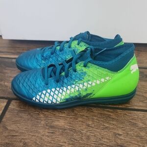 Puma Future Deep Lagoon White Green Gecko 18.4 Turf Trainer Soccer Shoe Size 5.5